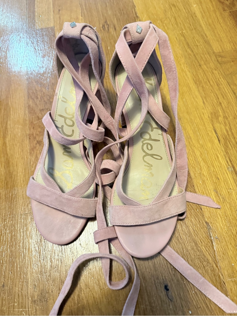Sam Edelman Blush Pink Suede Lace-Up Sandals